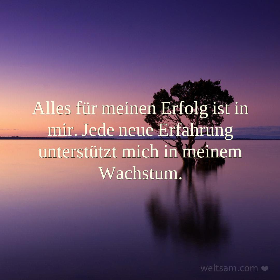 Alles für meinen Erfolg ist in mir. Jede neue Erfahrung unterstützt mich in meinem Wachstum.