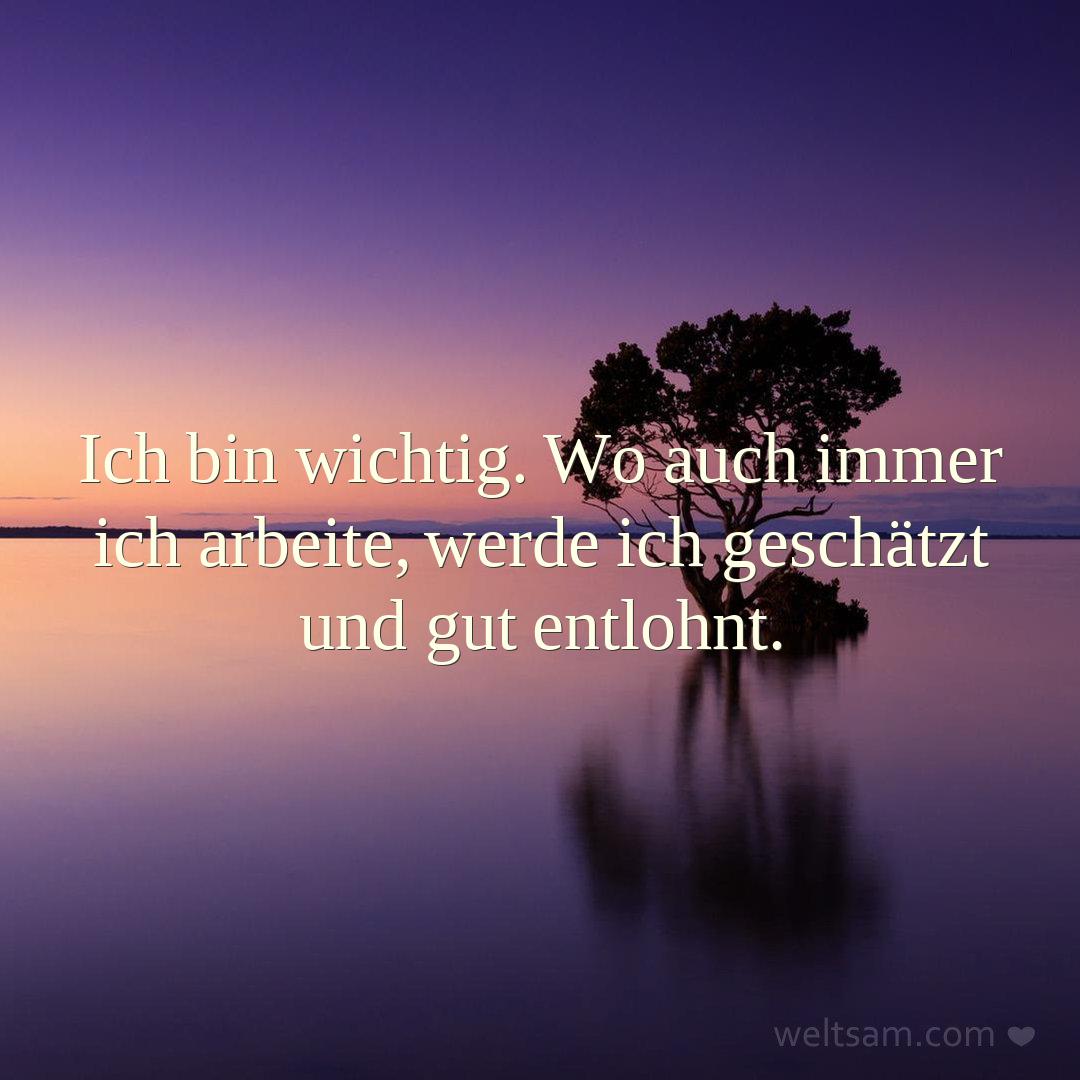 Ich bin wichtig. Wo auch immer ich arbeite, werde ich geschätzt und gut entlohnt.