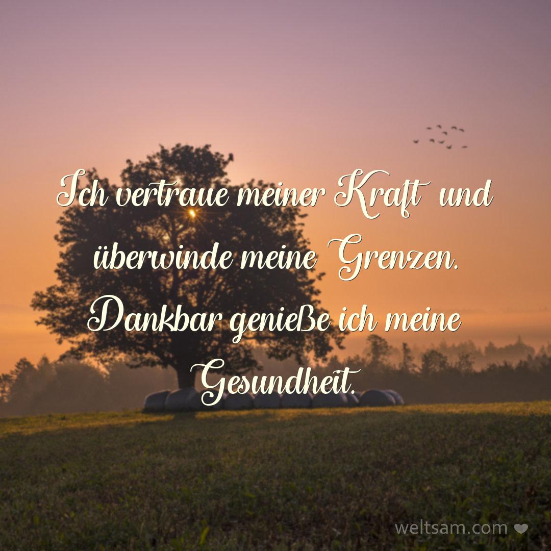 Ich vertraue meiner Kraft und überwinde meine Grenzen. Dankbar genieße ich meine Gesundheit.