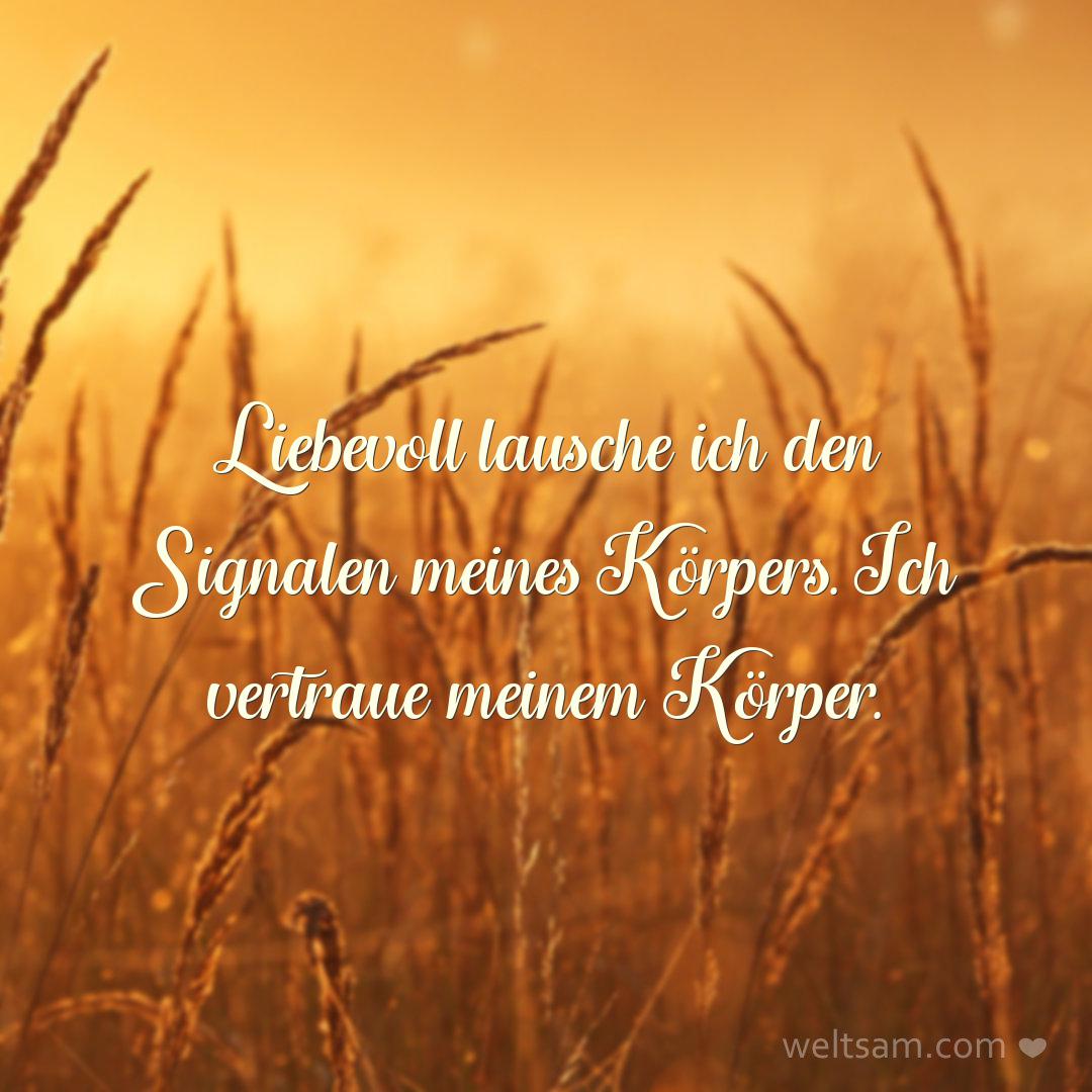 Liebevoll lausche ich den Signalen meines Körpers. Ich vertraue meinem Körper.