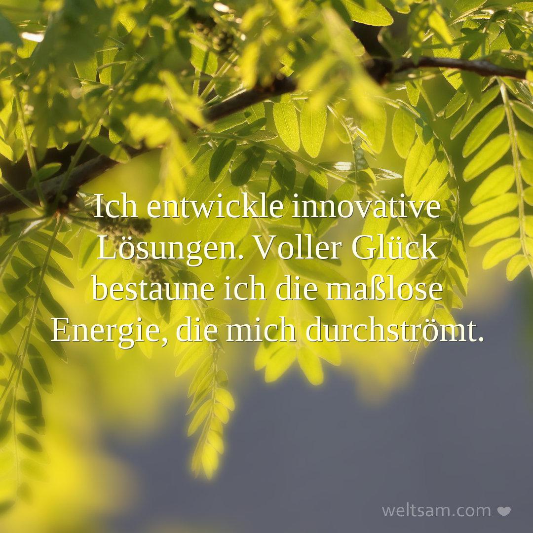 Ich entwickle innovative Lösungen. Voller Glück bestaune ich die maßlose Energie, die mich durchströmt.