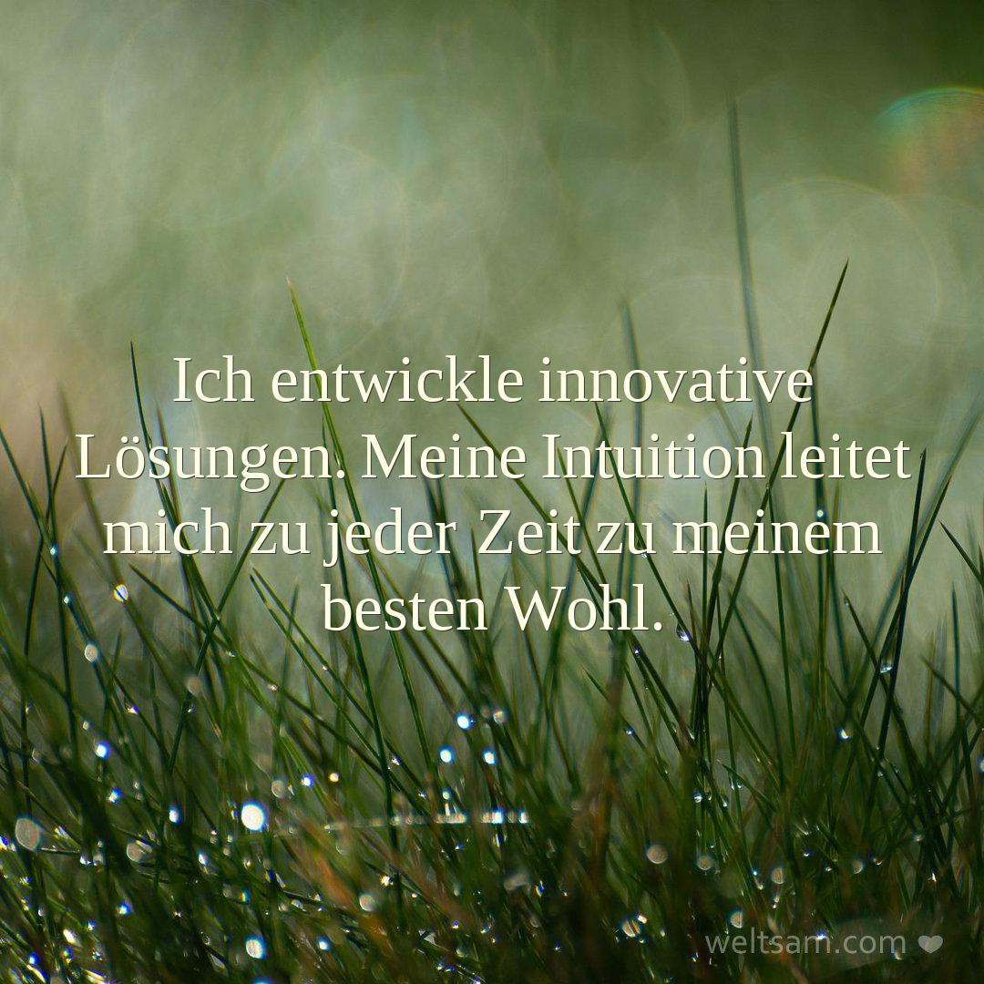 Ich entwickle innovative Lösungen. Meine Intuition leitet mich zu jeder Zeit zu meinem besten Wohl.