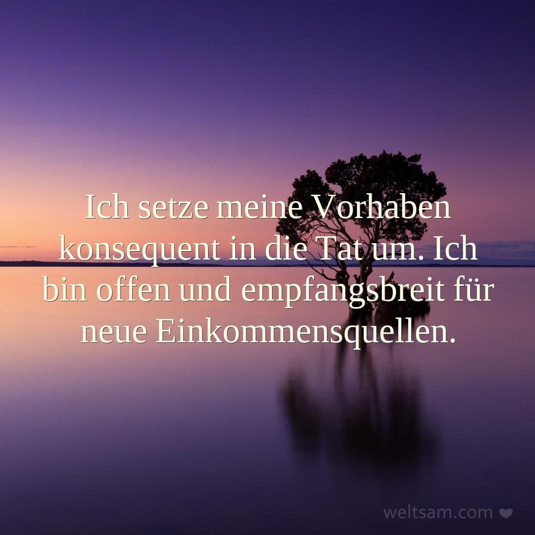 Ich setze meine Vorhaben konsequent in die Tat um. Ich bin offen und empfangsbreit für neue Einkommensquellen.