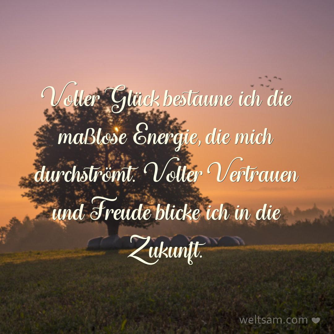 Voller Glück bestaune ich die maßlose Energie, die mich durchströmt. Voller Vertrauen und Freude blicke ich in die Zukunft.