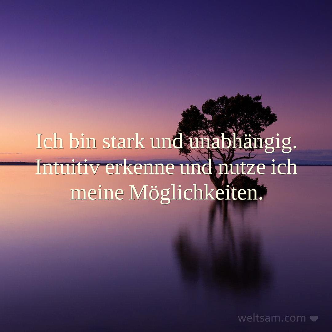 Ich bin stark und unabhängig. Intuitiv erkenne und nutze ich meine Möglichkeiten.