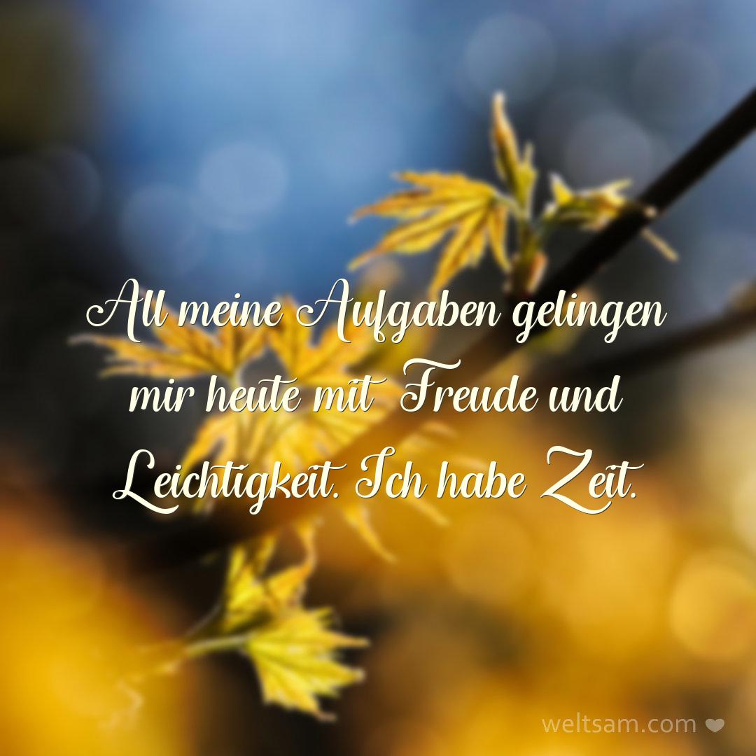 All meine Aufgaben gelingen mir heute mit Freude und Leichtigkeit. Ich habe Zeit.