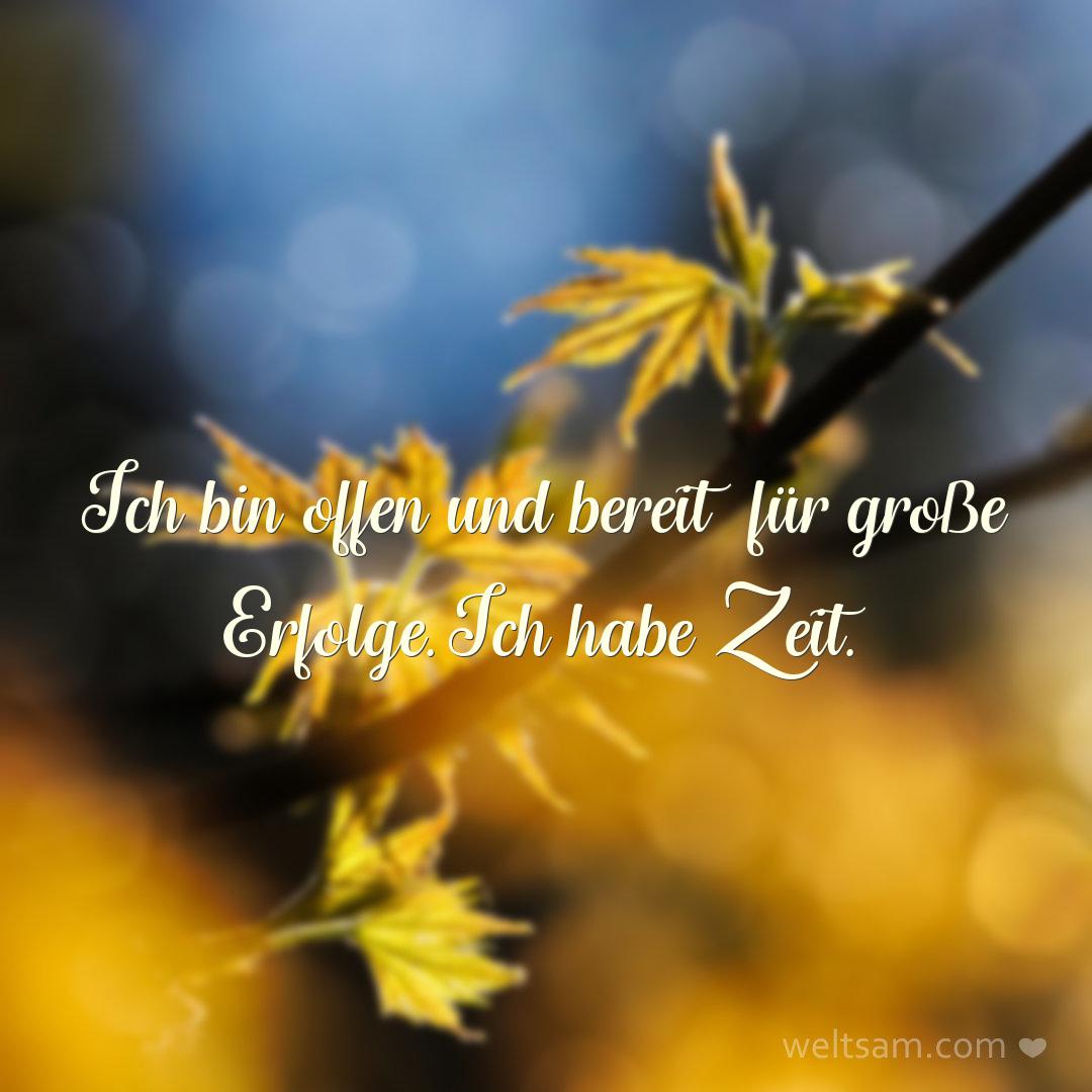 Ich bin offen und bereit für große Erfolge. Ich habe Zeit.