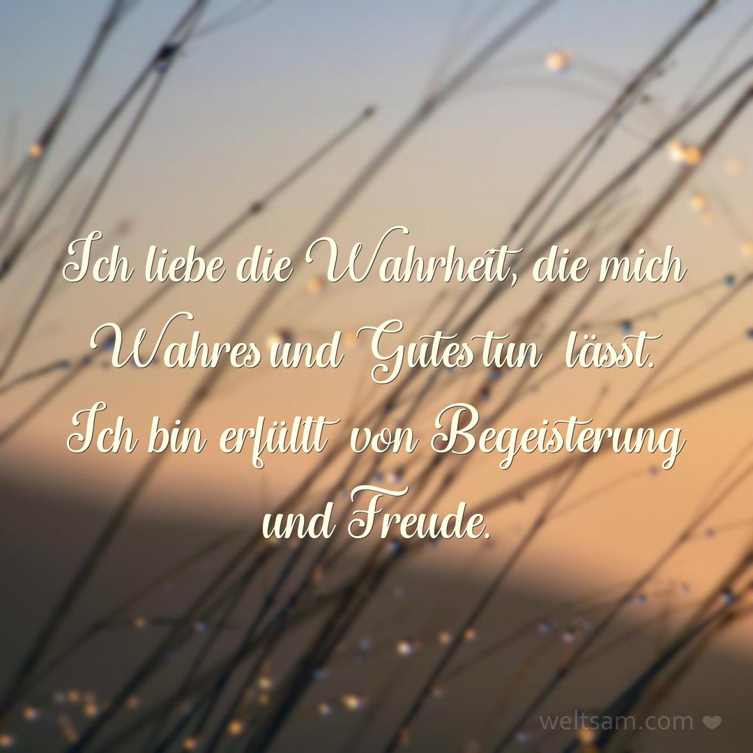 Ich liebe die Wahrheit, die mich Wahres und Gutes tun lässt. Ich bin erfüllt von Begeisterung und Freude.