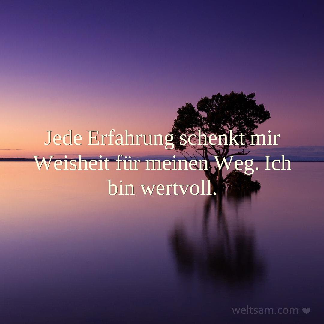 Jede Erfahrung schenkt mir Weisheit für meinen Weg. Ich bin wertvoll.