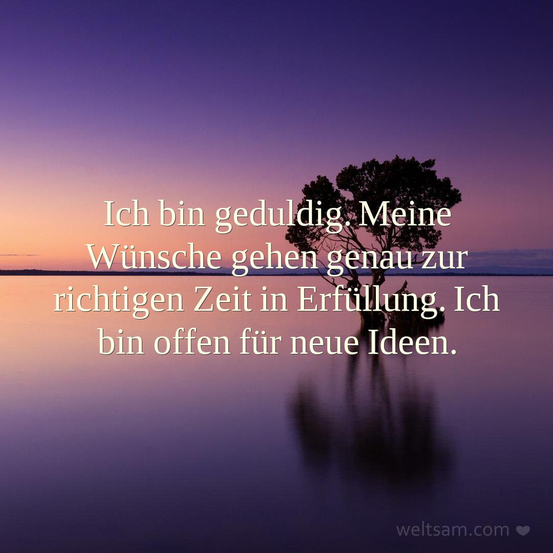 Ich bin geduldig. Meine Wünsche gehen genau zur richtigen Zeit in Erfüllung. Ich bin offen für neue Ideen.