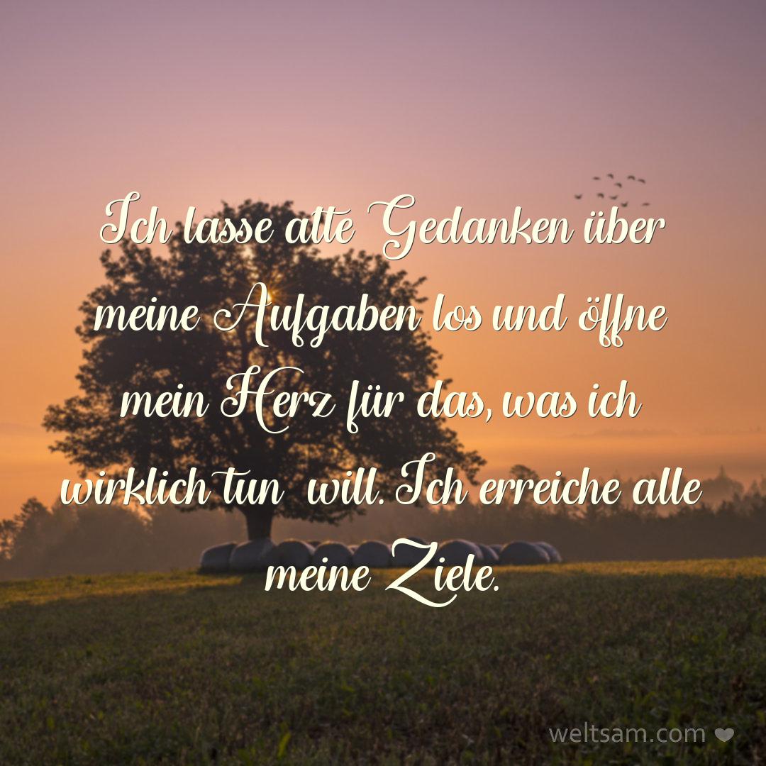 Ich lasse alte Gedanken über meine Aufgaben los und öffne mein Herz für das, was ich wirklich tun will. Ich erreiche alle meine Ziele.