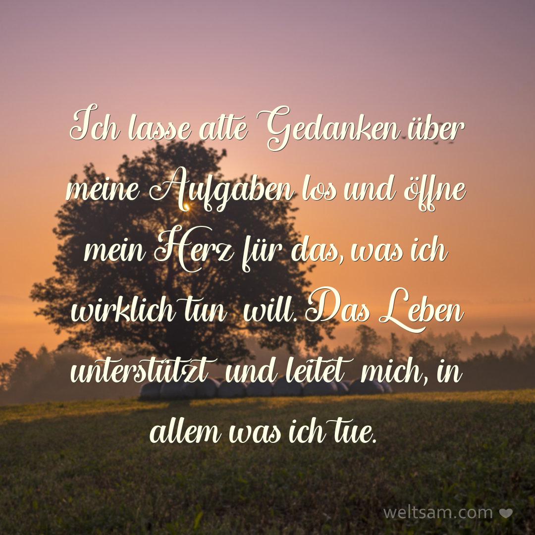 Ich lasse alte Gedanken über meine Aufgaben los und öffne mein Herz für das, was ich wirklich tun will. Das Leben unterstützt und leitet mich, in allem was ich tue.