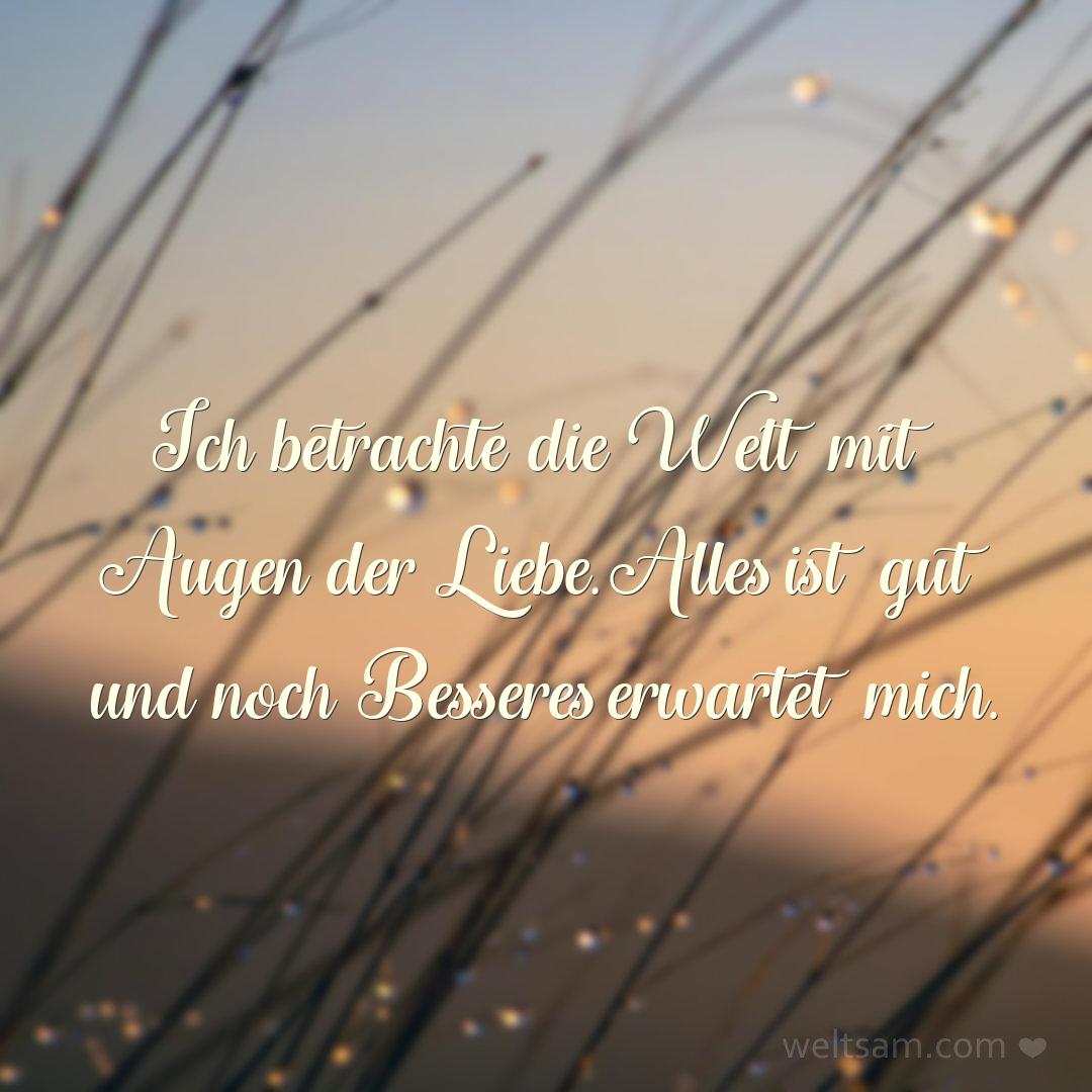 Ich betrachte die Welt mit Augen der Liebe. Alles ist gut und noch Besseres erwartet mich.