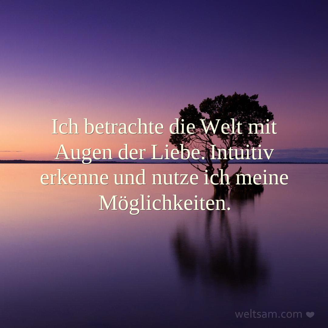 Ich betrachte die Welt mit Augen der Liebe. Intuitiv erkenne und nutze ich meine Möglichkeiten.