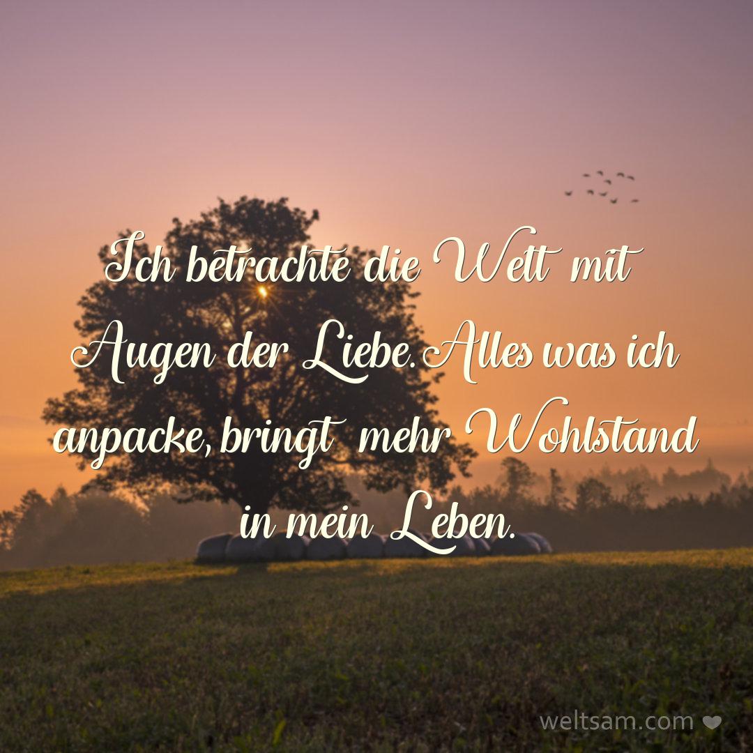 Ich betrachte die Welt mit Augen der Liebe. Alles was ich anpacke, bringt mehr Wohlstand in mein Leben.