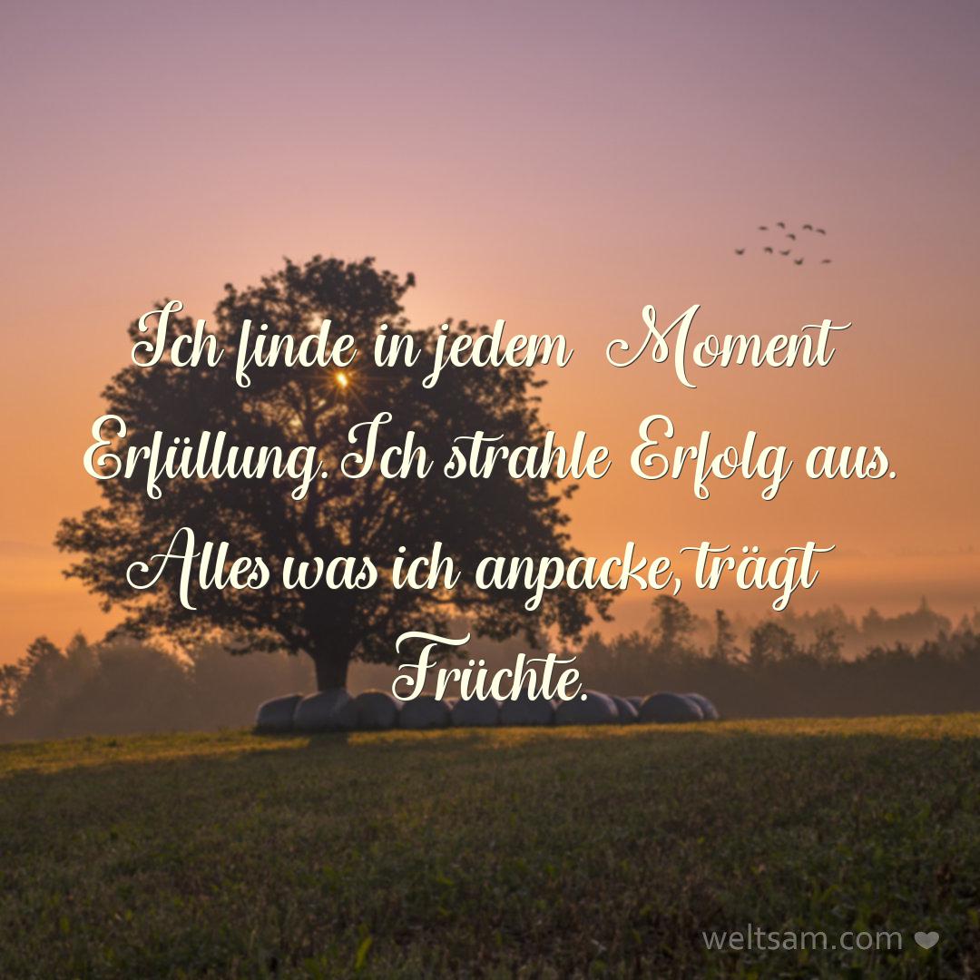Ich finde in jedem Moment Erfüllung. Ich strahle Erfolg aus. Alles was ich anpacke, trägt Früchte.
