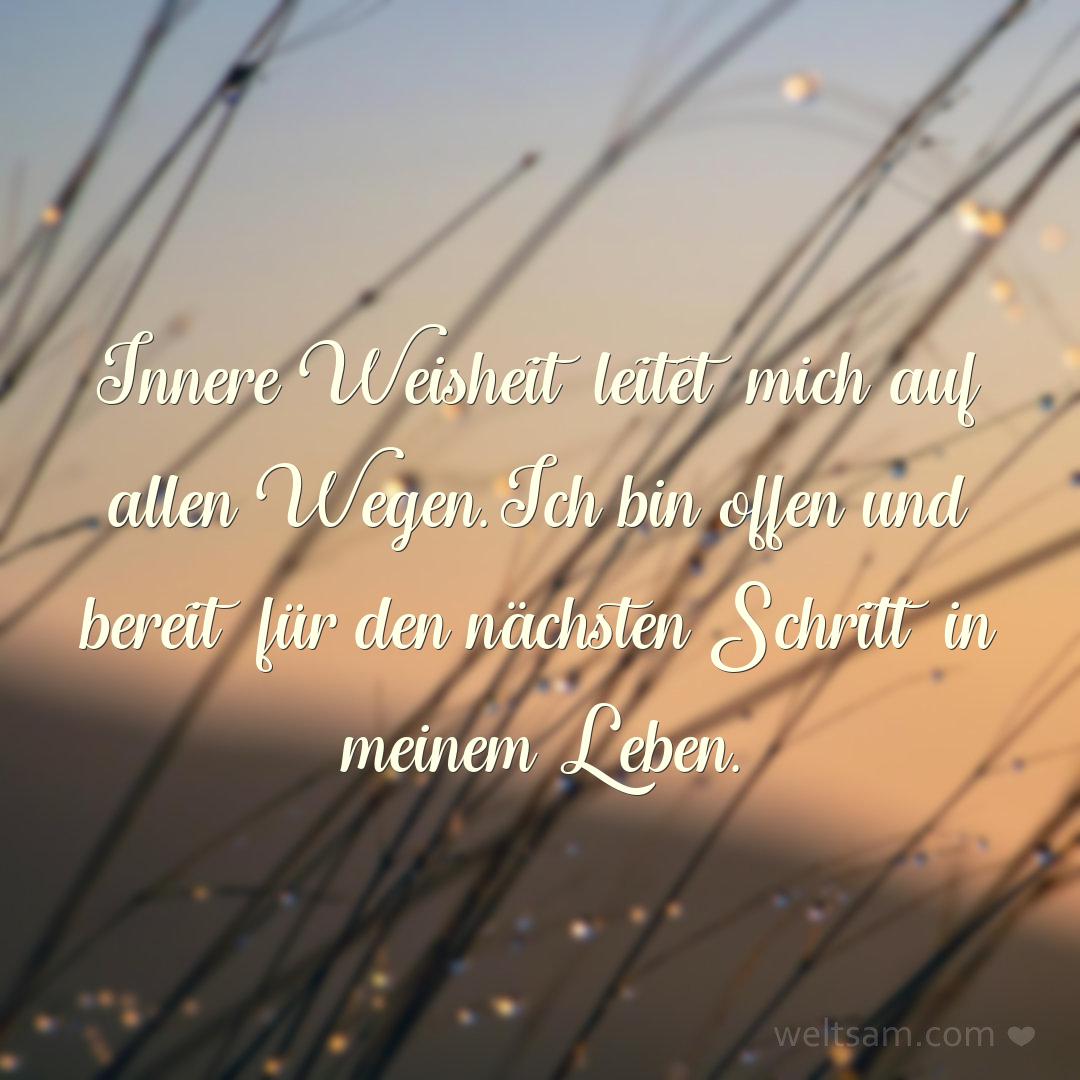 Innere Weisheit leitet mich auf allen Wegen. Ich bin offen und bereit für den nächsten Schritt in meinem Leben.
