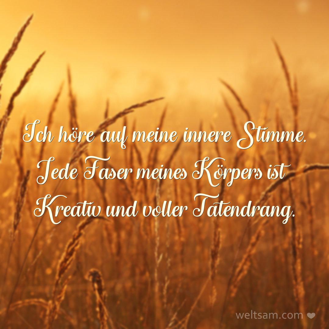 Ich höre auf meine innere Stimme. Jede Faser meines Körpers ist Kreativ und voller Tatendrang.