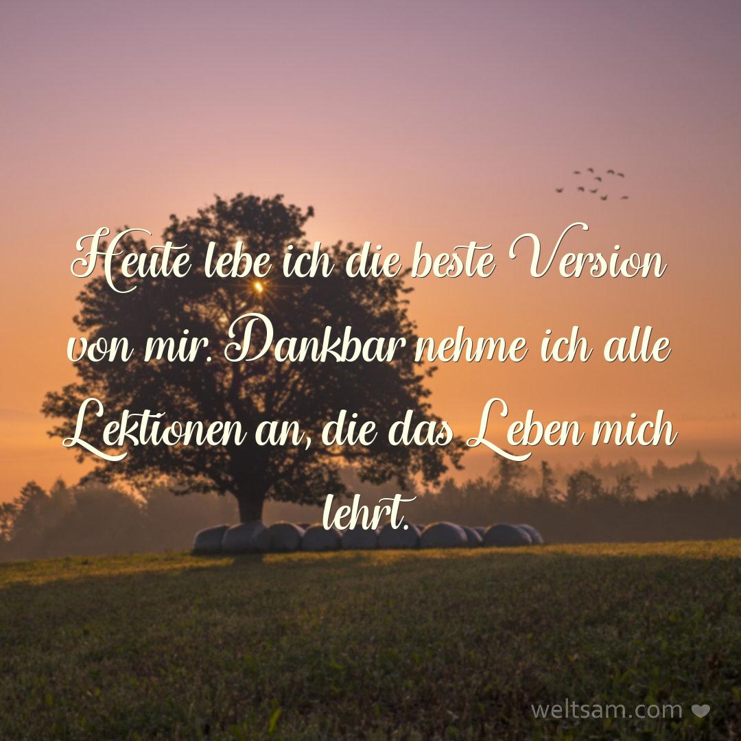 Heute lebe ich die beste Version von mir. Dankbar nehme ich alle Lektionen an, die das Leben mich lehrt.