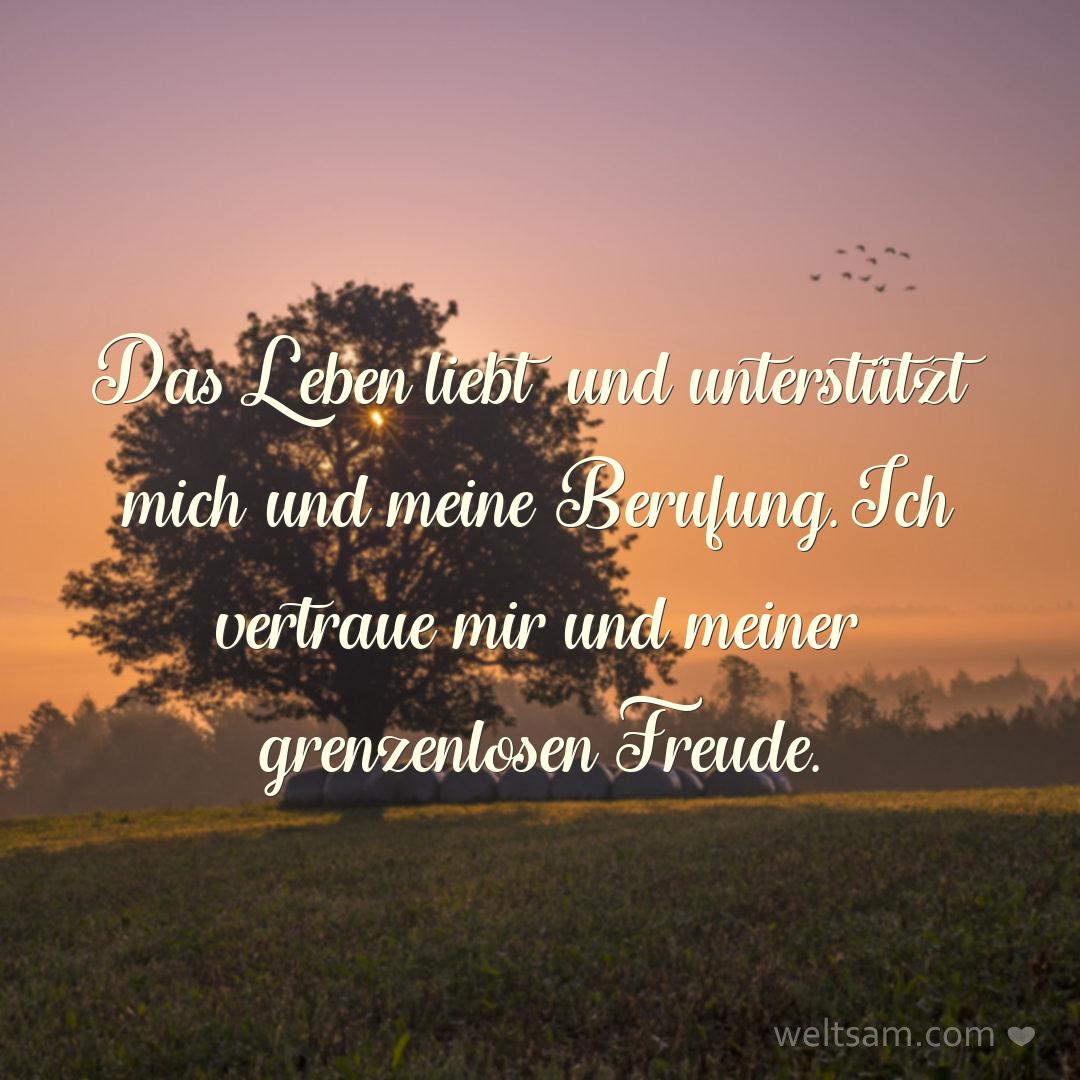 Das Leben liebt und unterstützt mich und meine Berufung. Ich vertraue mir und meiner grenzenlosen Freude.