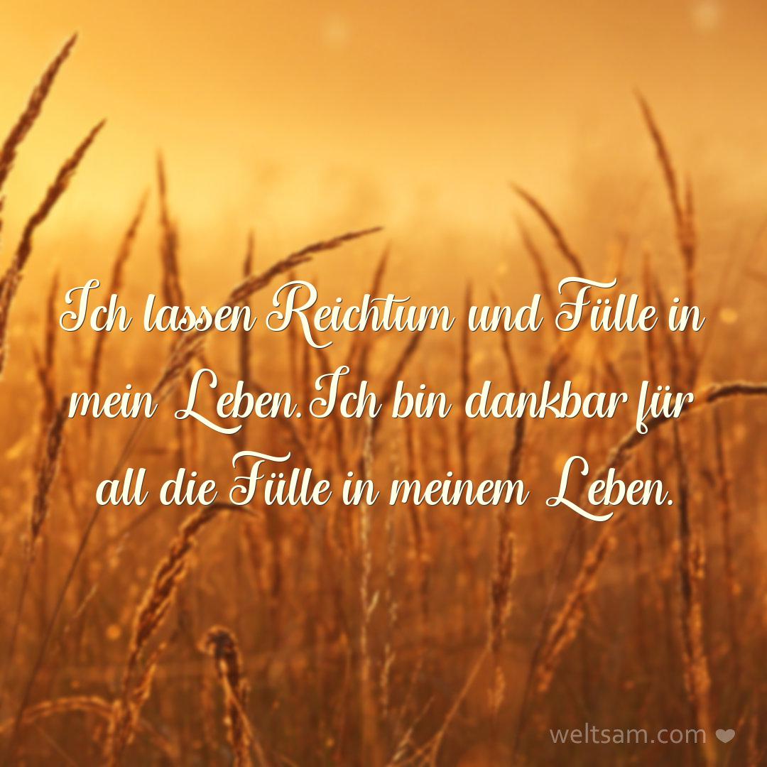 Ich lassen Reichtum und Fülle in mein Leben. Ich bin dankbar für all die Fülle in meinem Leben.