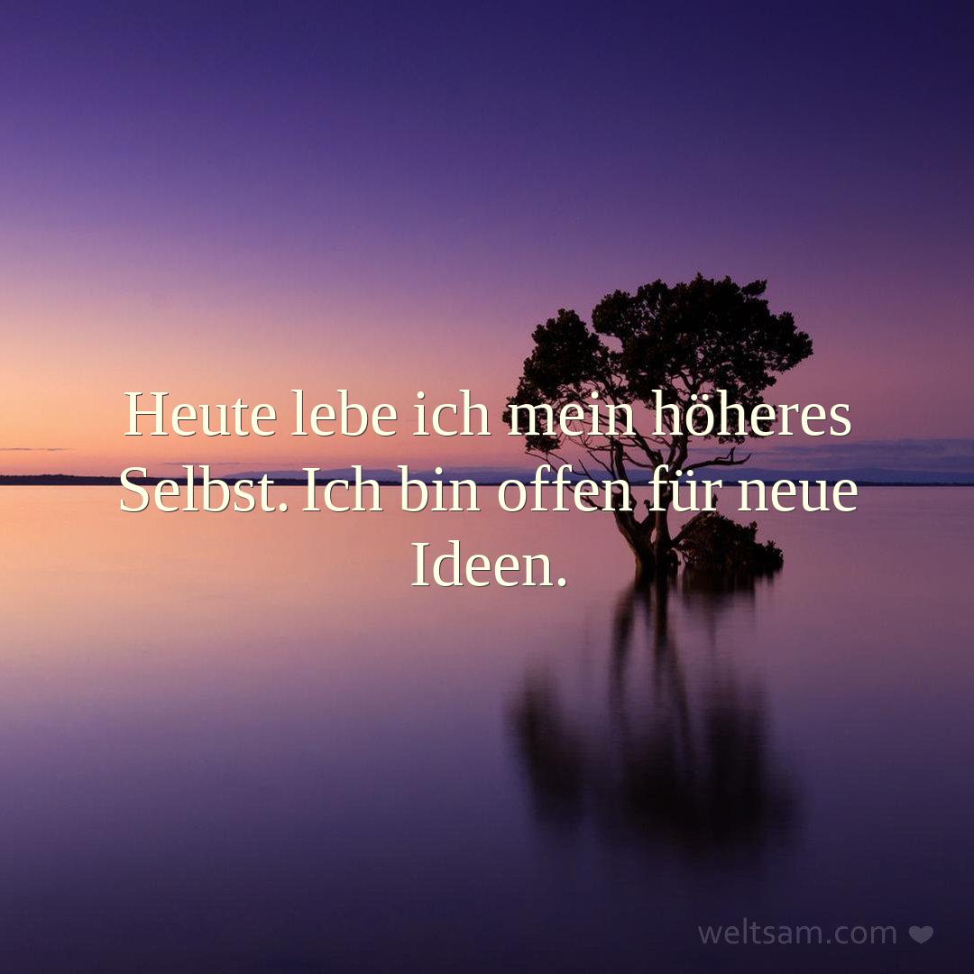 Heute lebe ich mein höheres Selbst. Ich bin offen für neue Ideen.