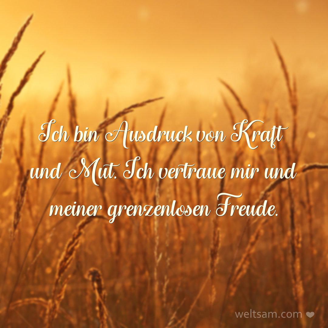 Ich bin Ausdruck von Kraft und Mut. Ich vertraue mir und meiner grenzenlosen Freude.