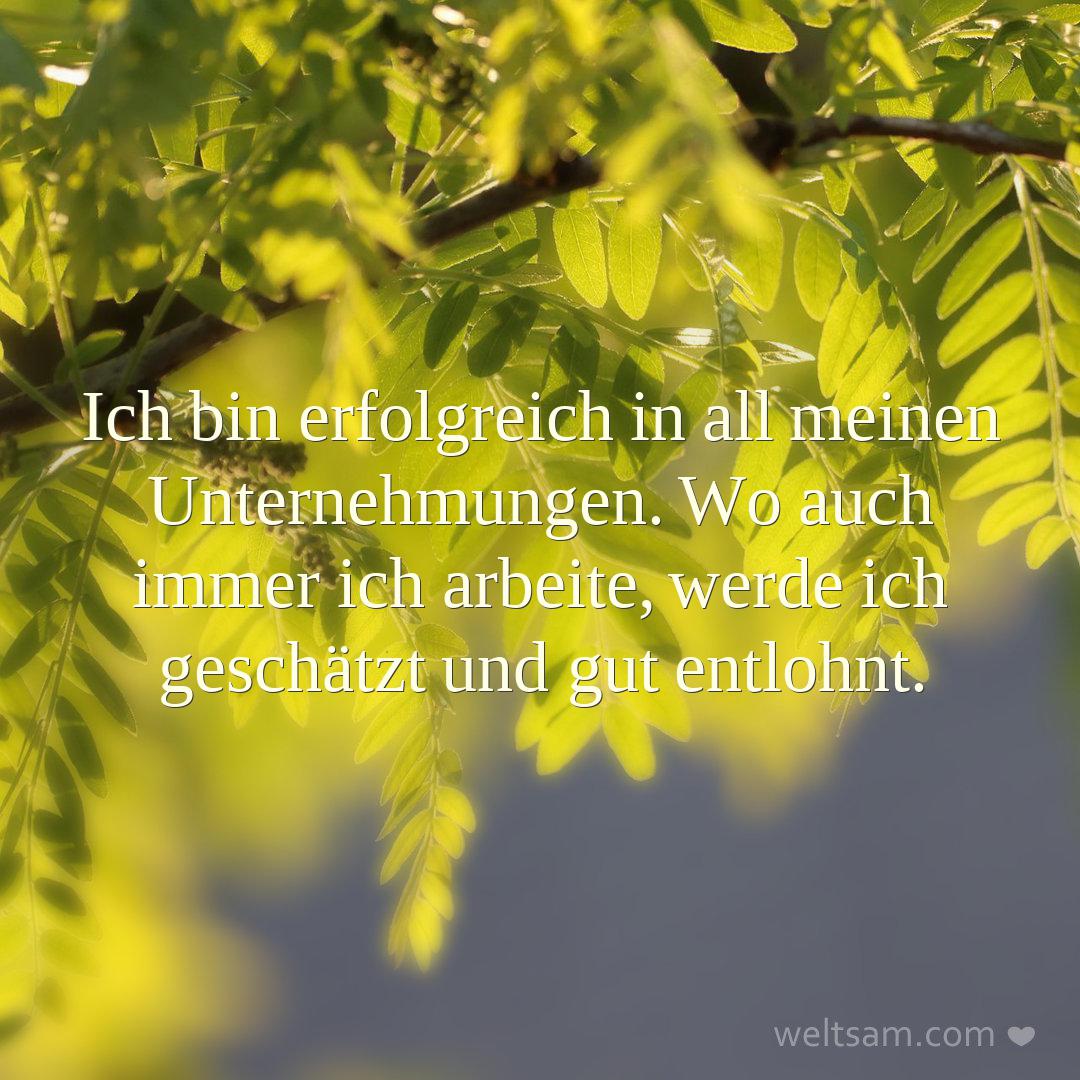 Ich bin erfolgreich in all meinen Unternehmungen. Wo auch immer ich arbeite, werde ich geschätzt und gut entlohnt.