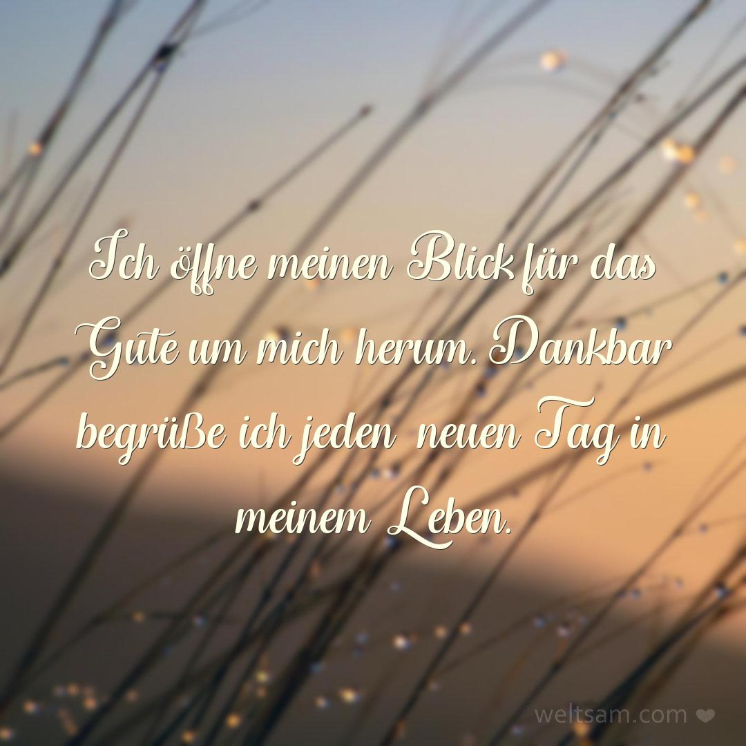 Ich öffne meinen Blick für das Gute um mich herum. Dankbar begrüße ich jeden neuen Tag in meinem Leben.