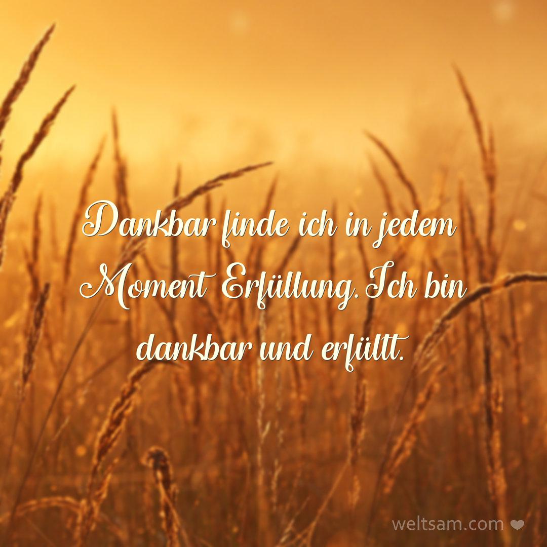 Dankbar finde ich in jedem Moment Erfüllung. Ich bin dankbar und erfüllt.