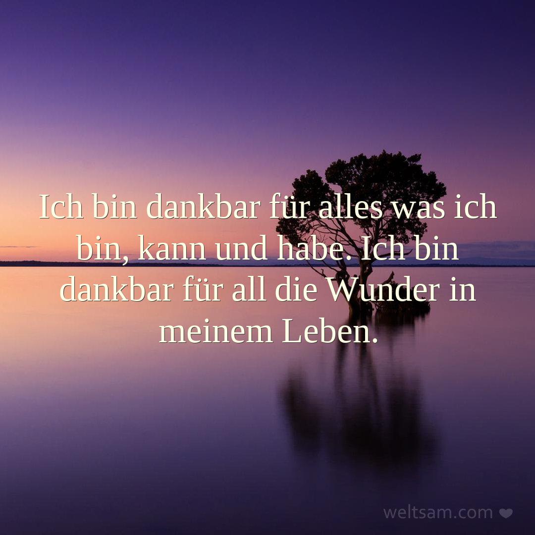 Ich bin dankbar für alles was ich bin, kann und habe. Ich bin dankbar für all die Wunder in meinem Leben.