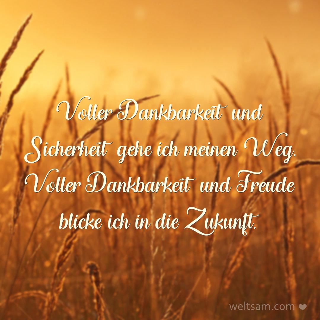 Voller Dankbarkeit und Sicherheit gehe ich meinen Weg. Voller Dankbarkeit und Freude blicke ich in die Zukunft.