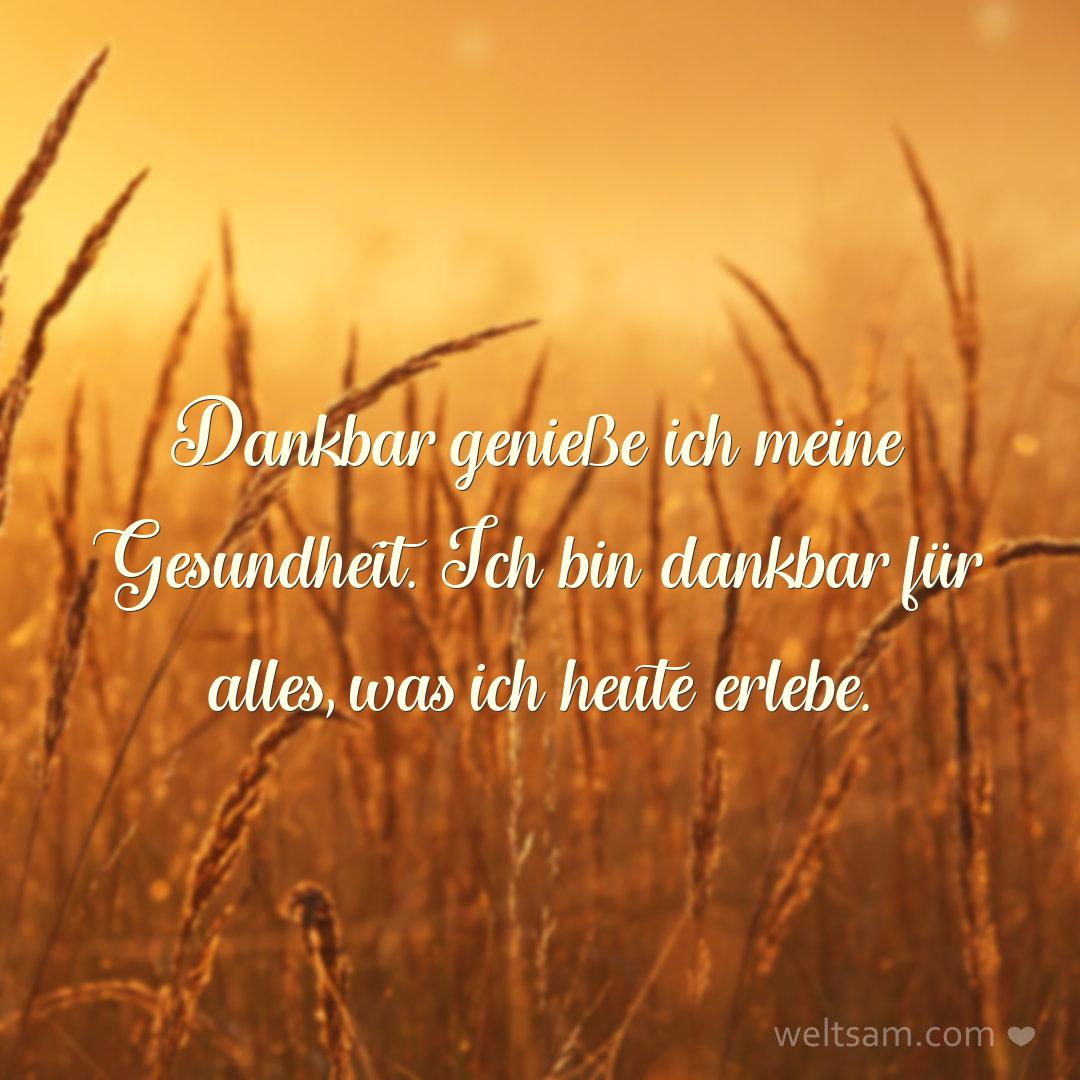 Dankbar genieße ich meine Gesundheit. Ich bin dankbar für alles, was ich heute erlebe.