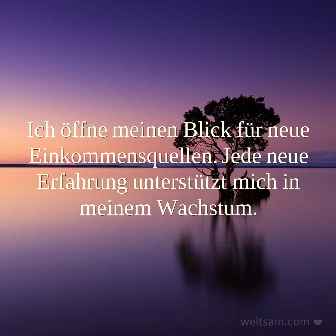 Ich öffne meinen Blick für neue Einkommensquellen. Jede neue Erfahrung unterstützt mich in meinem Wachstum.