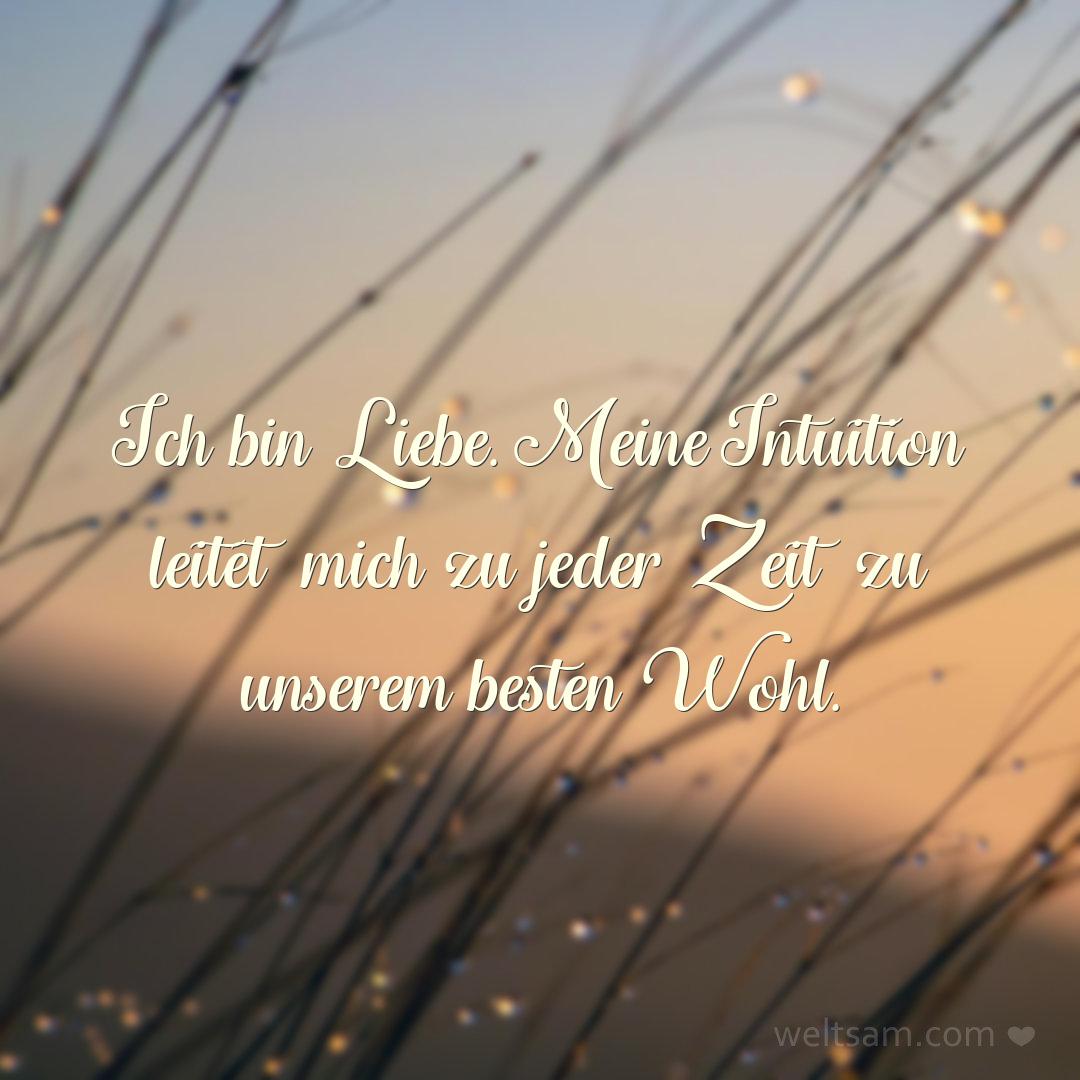 Ich bin Liebe. Meine Intuition leitet mich zu jeder Zeit zu unserem besten Wohl.