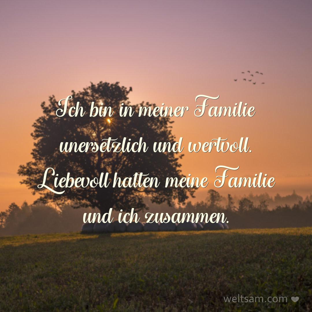 Ich bin in meiner Familie unersetzlich und wertvoll. Liebevoll halten meine Familie und ich zusammen.