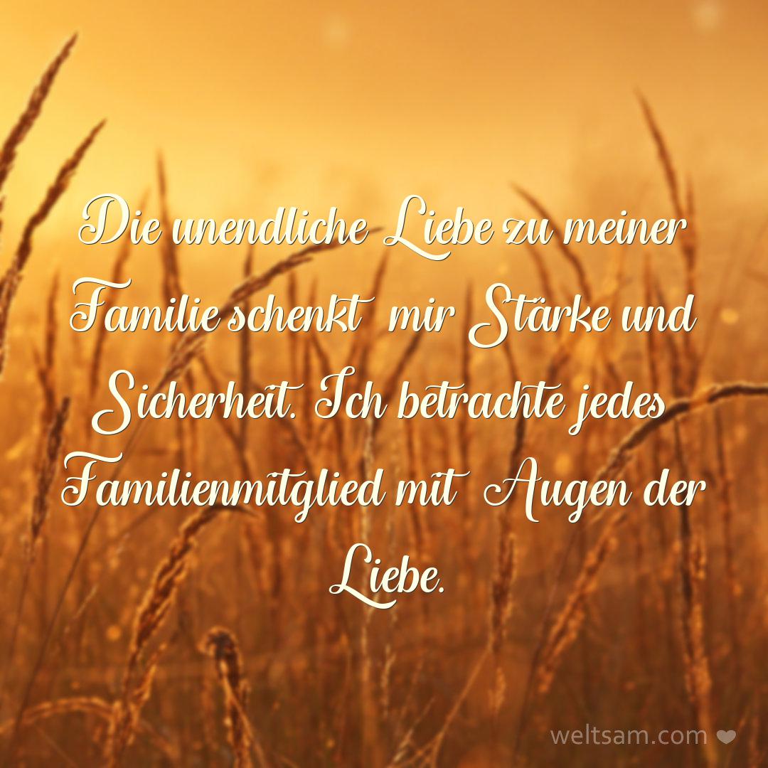 Die unendliche Liebe zu meiner Familie schenkt mir Stärke und Sicherheit. Ich betrachte jedes Familienmitglied mit Augen der Liebe.