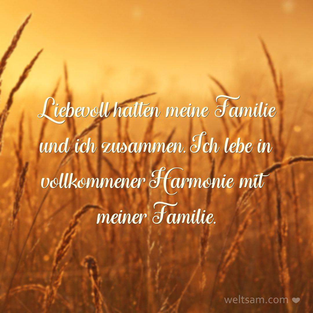 Liebevoll halten meine Familie und ich zusammen. Ich lebe in vollkommener Harmonie mit meiner Familie.