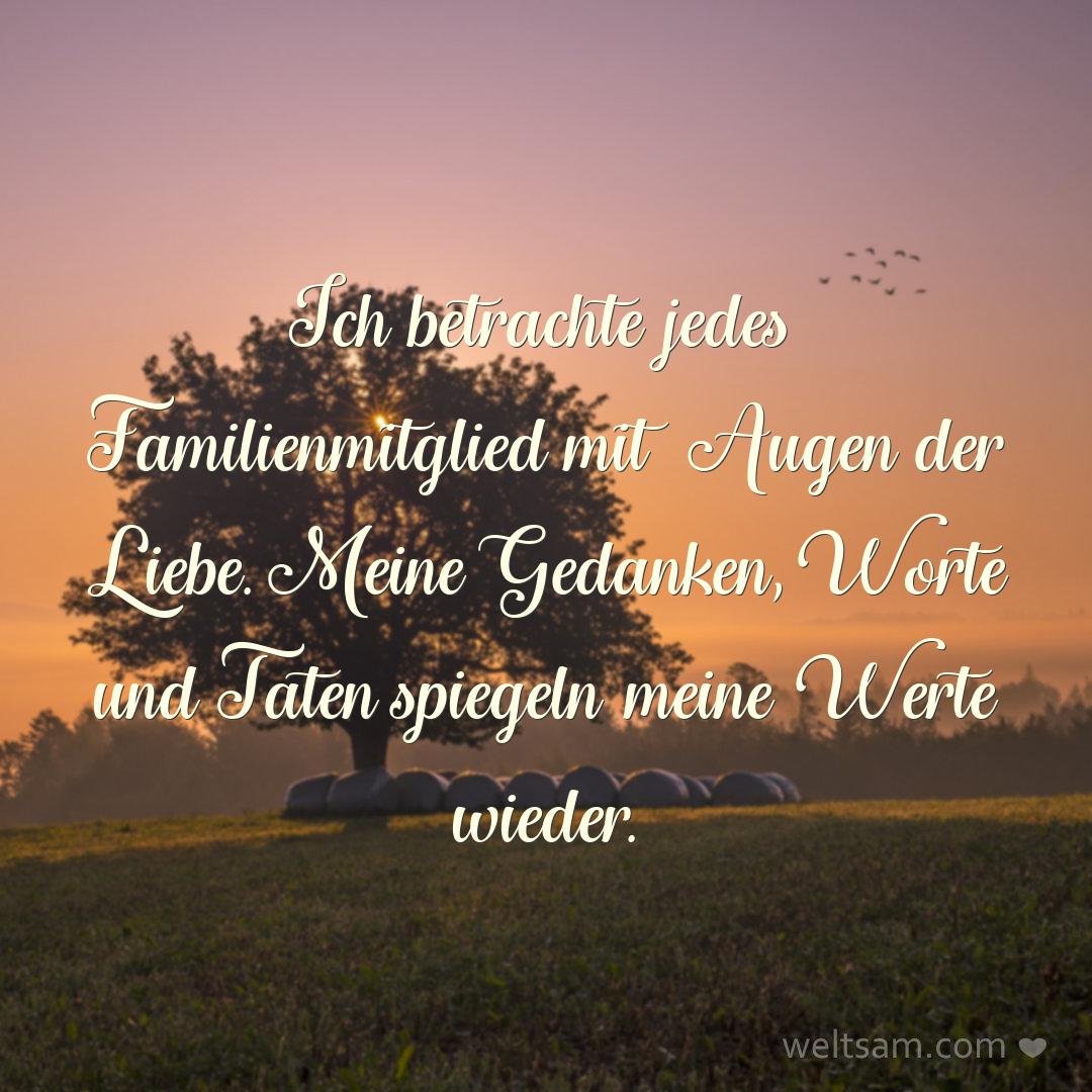 Ich betrachte jedes Familienmitglied mit Augen der Liebe. Meine Gedanken, Worte und Taten spiegeln meine Werte wieder.