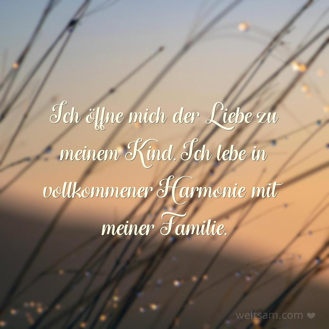 Ich öffne mich der Liebe zu meinem Kind. Ich lebe in vollkommener Harmonie mit meiner Familie.