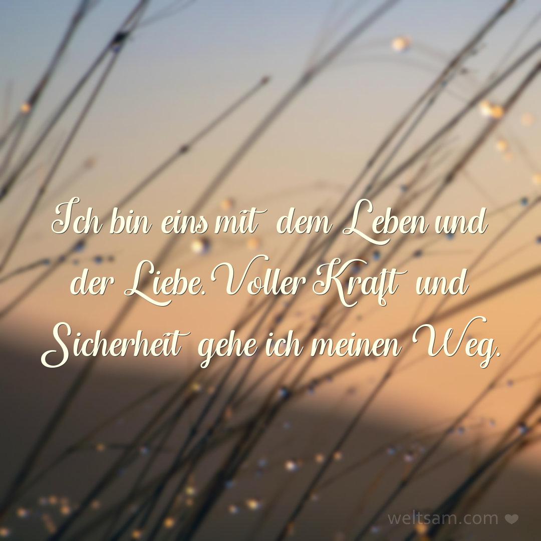 Ich bin eins mit dem Leben und der Liebe. Voller Kraft und Sicherheit gehe ich meinen Weg.