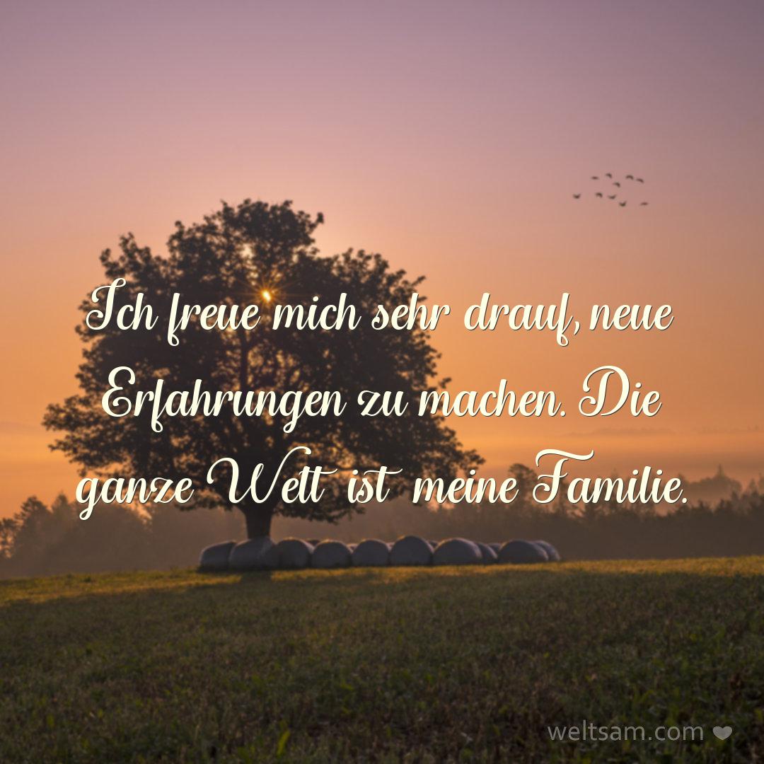 Ich freue mich sehr drauf, neue Erfahrungen zu machen. Die ganze Welt ist meine Familie.